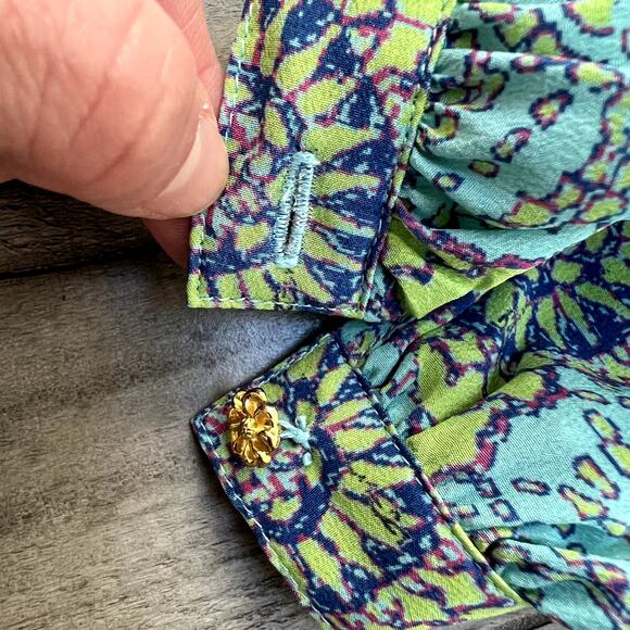 Lauren Gold 100% Silk Boho Print Tie-Neck Blouse Small - Picture 3 of 5